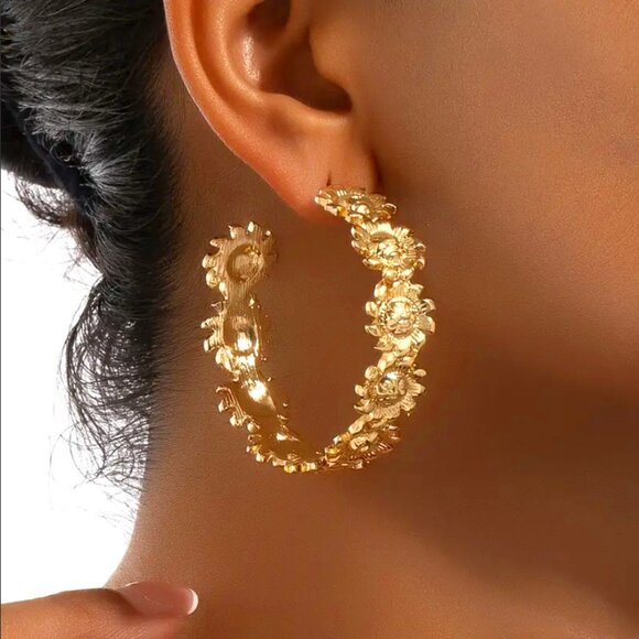 14K Gold Large Chunky Semi Hoop Womens Earrings Hoops Jewelry 14